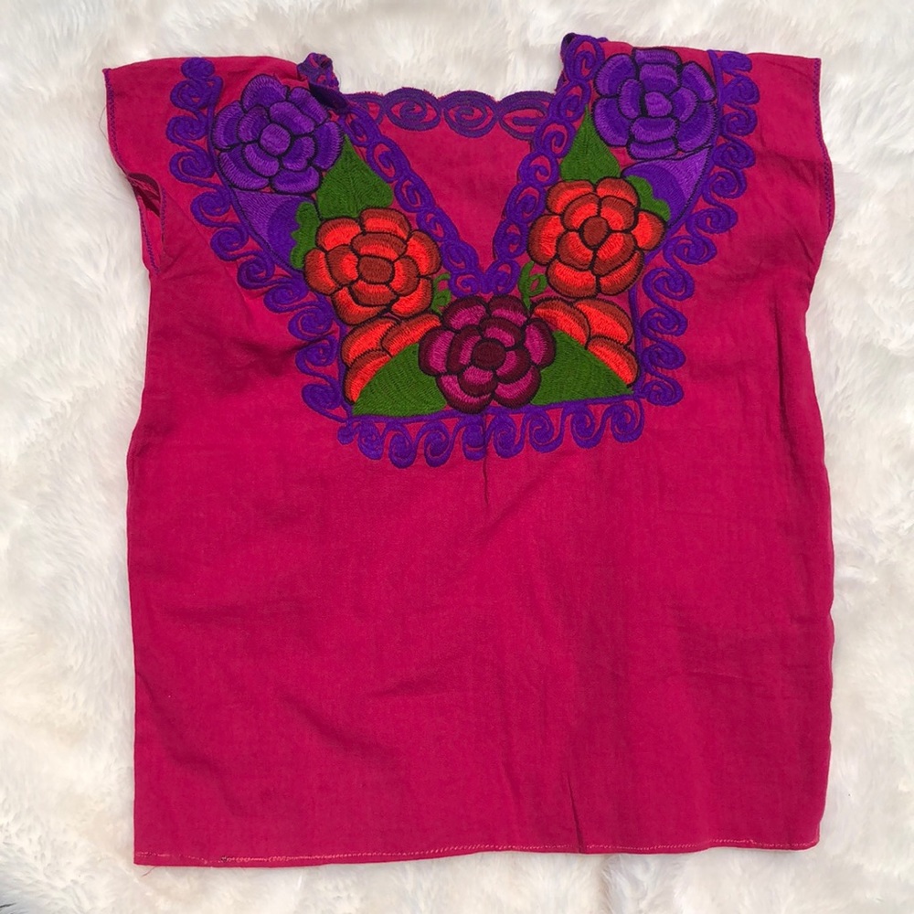 Fuchsia Mexican embroiled top